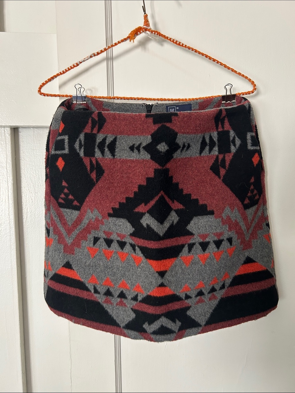 GAP Aztec-Pattern Mini Skirt in Rust, Gray, Black with Orange Accents
